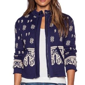 Free People Riviera Pattern Jacket in Royal Blue Combo
